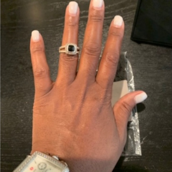 David Yurman Petite Albion® Diamond Halo Onyx Cushion Ring.Size 7. - Picture 8 of 12